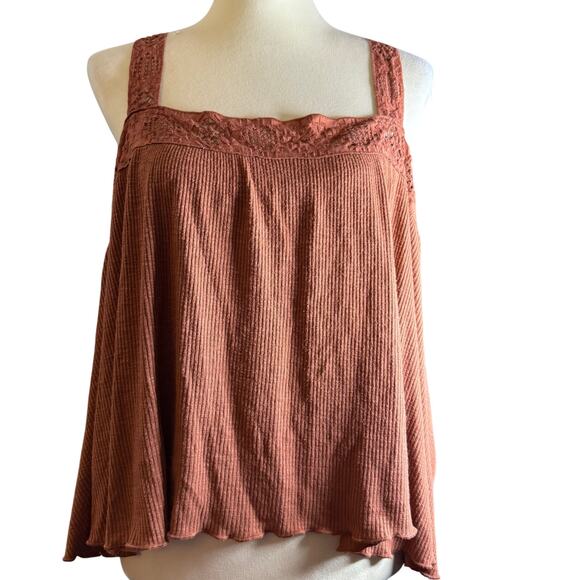 Lucky Brand Burnt Orange Boho Crochet Strap Swing Tank Top, Women's Size XL - Picture 1 of 8